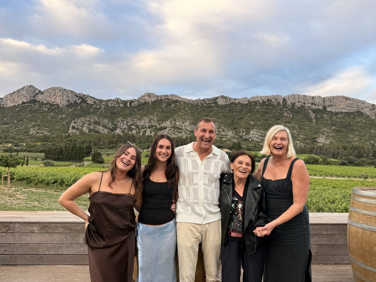 Four women of the family together at the café — three generations